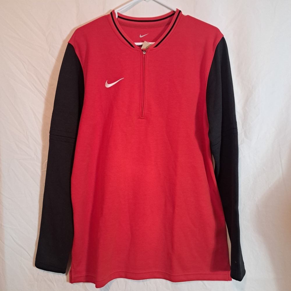 Nike Shirt Men Size M Black Red Dri Fit 1/2 Zip Raglan Long Sleeve FJ9549-657